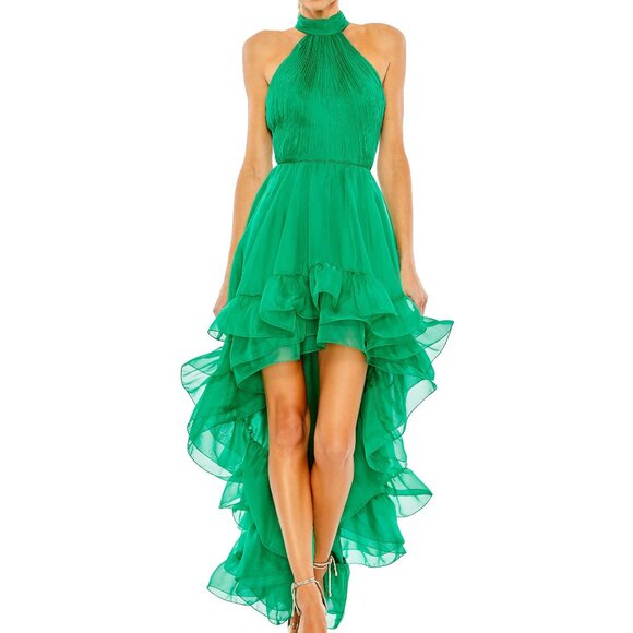 Mac Duggal Dresses & Skirts - Ieena Duggal Emerald Halter High Low Organza Dress NWT Size 0